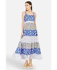 Yumi Women's Patchwork Print Tiered Maxi Dress
