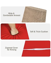 Gymax 3PCS Rattan Patio Conversation Furniture Set w/ Wooden Feet Cushions