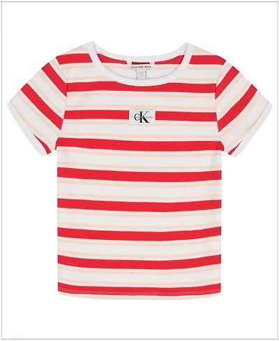 Calvin Klein Girls' 7-16 Striped Round Neck T-Shirt