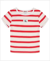 Calvin Klein Girls' 7-16 Striped Round Neck T-Shirt