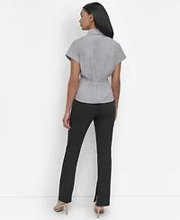 Dkny Petite Collared Cap-Sleeve Blouse