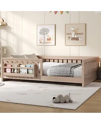 Streamdale Furniture Wood Full Platform Bed w/ Guardrail & Storage Shelves