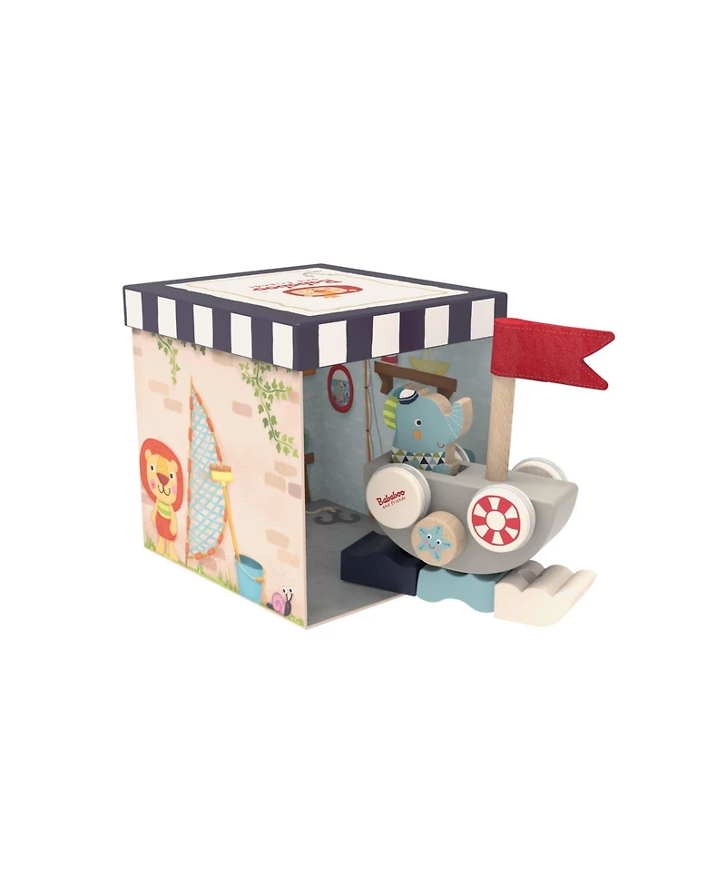 Bababoo and Friends Lolo Elephant Funny Autoboat 2 in 1 Wooden Stacking Game Toy