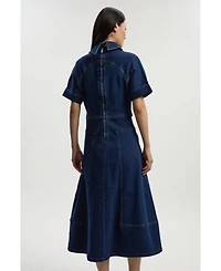 Karen Millen Women's Petite Stretch Denim Tab Belt Midi Dress
