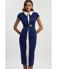 Karen Millen Women's Contrast Collar Tailored Midi Dress