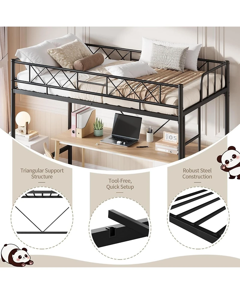 gaomon Loft Bed for Teens & Adults, Metal Frame with Safety Guardrail Flat Ladder Rung, Heavy Duty Steel Slats, Space Saving Design, No Box