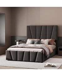 gaomon Full Bed Frame Adjustable Headboard 4 Drawers Upholstered Platform Wooden Slats No Box Spring