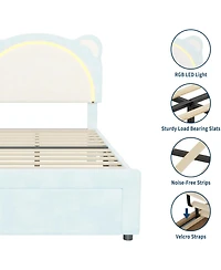 gaomon Twin Xl Upholstered Bed Frame Adjustable Headboard and Smart Led Platform Storage Drawer Wood Slats No Box Spring