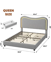 gaomon Boucle Upholstered Queen Bed Frame with Headboard Soft Cloud Bed Thick Footboard Rounded Corners No Box Spring