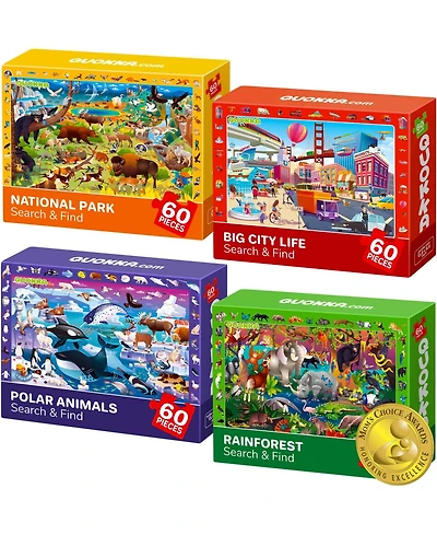 Quokka 4 x 60 Pieces Puzzles for Kids Ages 4-6 - Educational Search & Find Toy