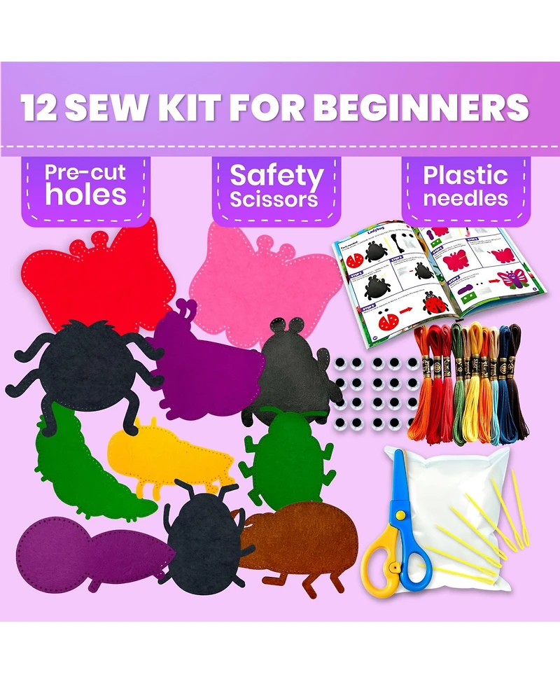 Quokka Kids Crafts Ages 4-8 Diy Beginner Needle and Thread Kit - 12 Sewing Basic