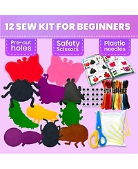Quokka Kids Crafts Ages 4-8 Diy Beginner Needle and Thread Kit - 12 Sewing Basic