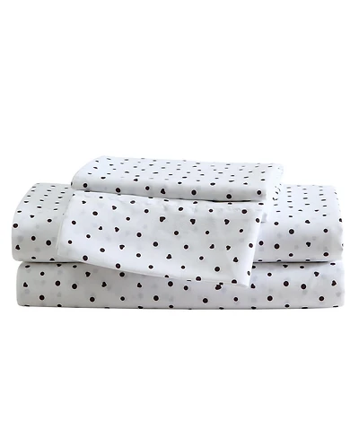 Betsey Johnson Polka Dot Heart Printed Microfiber 3-Pc.Sheet Set, Twin