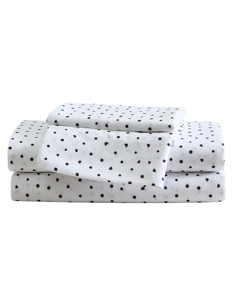 Betsey Johnson Polka Dot Heart Printed Microfiber 4-Pc. Sheet Set