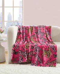 Betsey Johnson Butterfly Tiger Printed Plush Throw, 70" X 50"