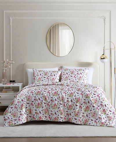 Betsey Johnson Queen Bee Floral Bouquet Satin -Pc. Duvet Cover Set