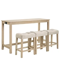 Streamdale Furniture Streamdale 4-Piece Bar Table Set with Power Outlet & 3 Padded Stools