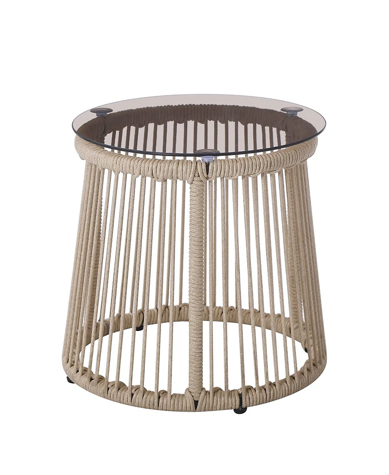 Streamdale Furniture Outdoor Rope Weave Tempered Glass Top Side Table