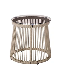 Streamdale Furniture Outdoor Rope Weave Tempered Glass Top Side Table