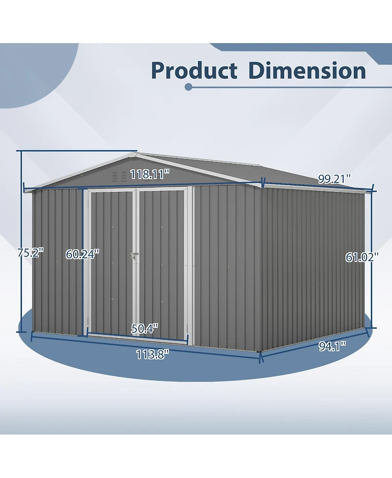 Streamdale Furniture Streamdale 10x8 Ft Outdoor Tool Storage Shed, All Weather Metal Shed