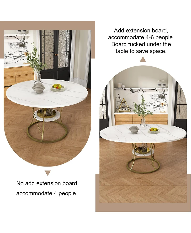 Streamdale Furniture 43" Round Extendable Farmhouse Dining Table w/ Storage Shelf