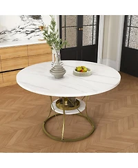 Streamdale Furniture 43" Round Extendable Farmhouse Dining Table w/ Storage Shelf