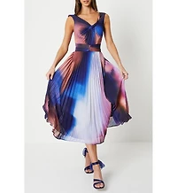 Coast Women's Printed Pleated V-Neck Midi Dress