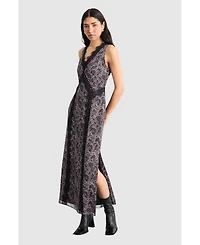 Warehouse Women's Chiffon Printed Lace Trim Dress