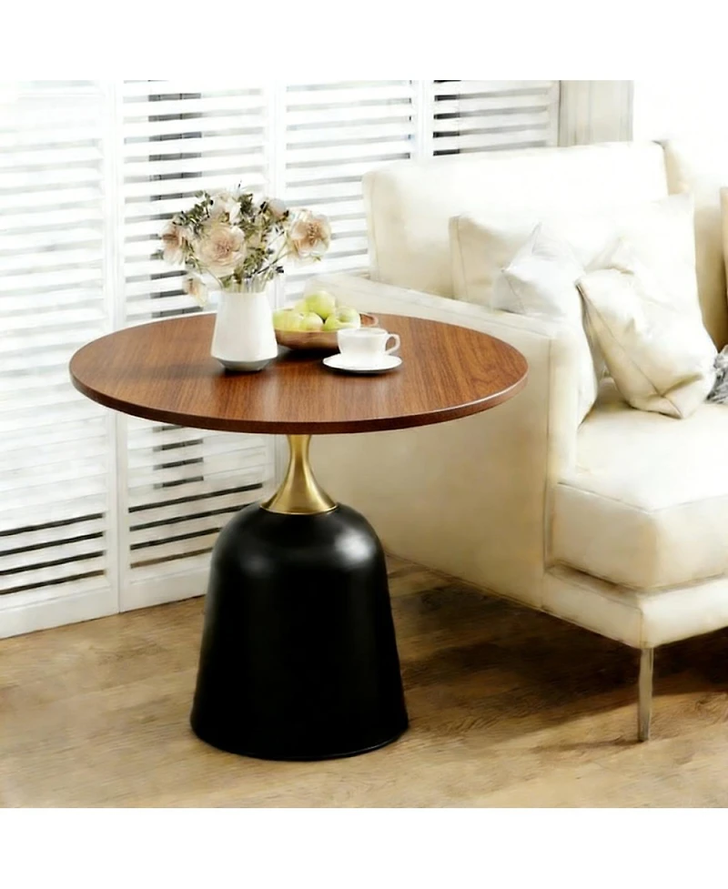 Streamdale Furniture Circular side table with metal base and walnut wood grain