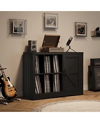 gaomon Farmhouse Record Player Stand with Barn Doors, Turntable Table with Display Shelves, Wooden Media Console & Lp Record Holder for Living Room