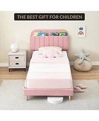 gaomon Twin Xl Bed Frame Storage Headboard Velvet Upholstered Platform Bed Kids Wood Slats Noise Free Light