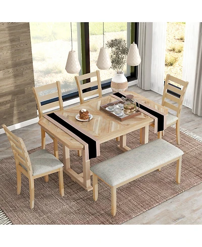 Streamdale Furniture 6 Piece Rubberwood Wood Grain Tabletop & Soft Cushion Dining Set
