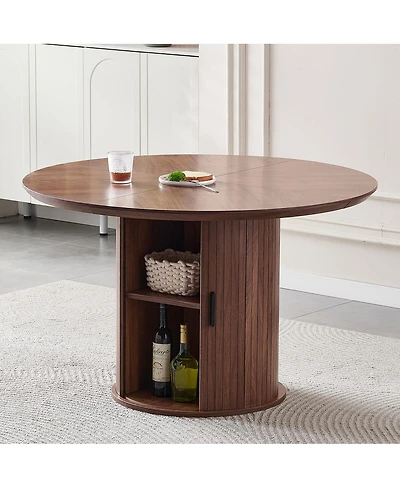 Streamdale Furniture Round Dining Table with Two Layers of Storage Shelves
