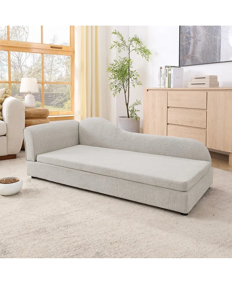 6thdruple Modern Oversized Linen Dog Sofa, Irregular Wave Backrest Single Armrest Pet Bed for Large Dogs