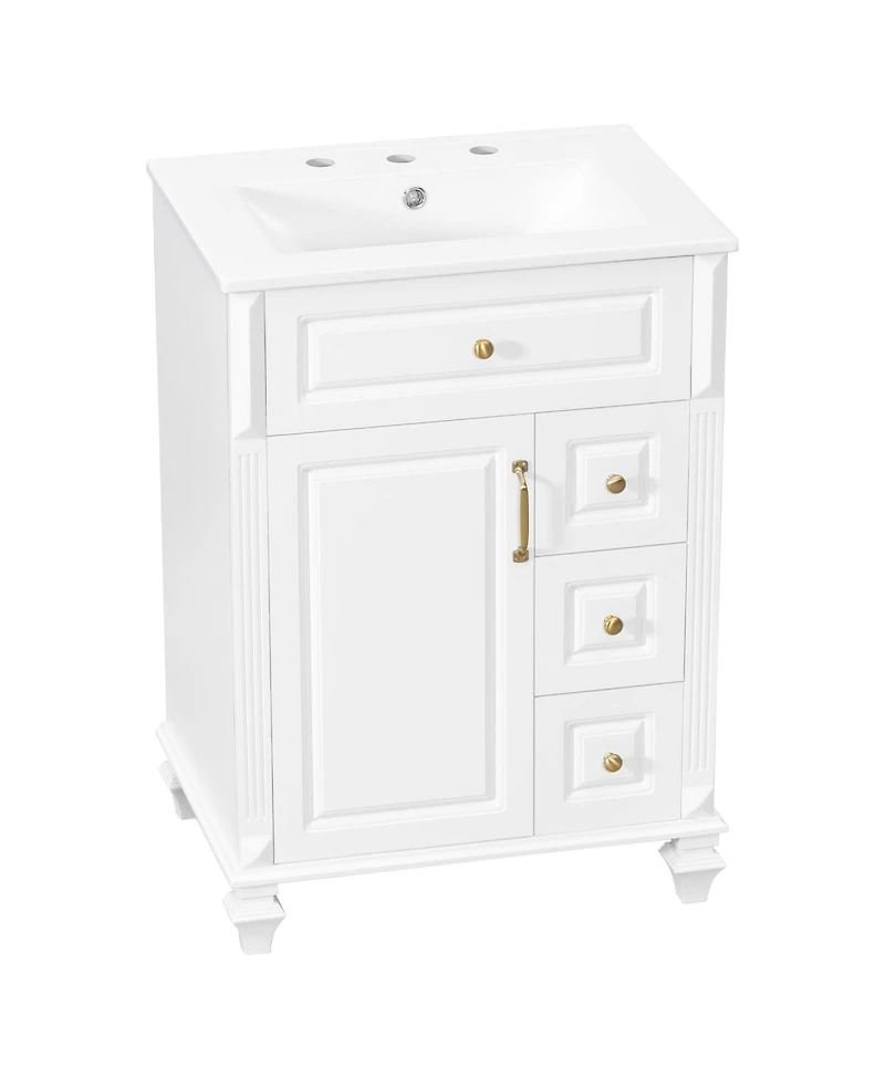 Sillysis Freestanding Bathroom Vanity with Ceramic Sink, Flip Drawer Storage and Adjustable Shelf for Small Spaces