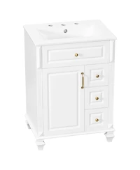 Sillysis Freestanding Bathroom Vanity with Ceramic Sink, Flip Drawer Storage and Adjustable Shelf for Small Spaces