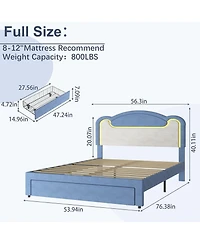 gaomon Full Size Upholstered Bed Frame with Led Lights, Fabric Headboard, Princess Platform Bed, Wood Slats, No Box Spring with Drawer