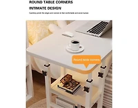 gaomon Adjustable Height C Table with Wheels, Overbed Table with Storage Shelves, Sofa Laptop Desk with Tilting Board