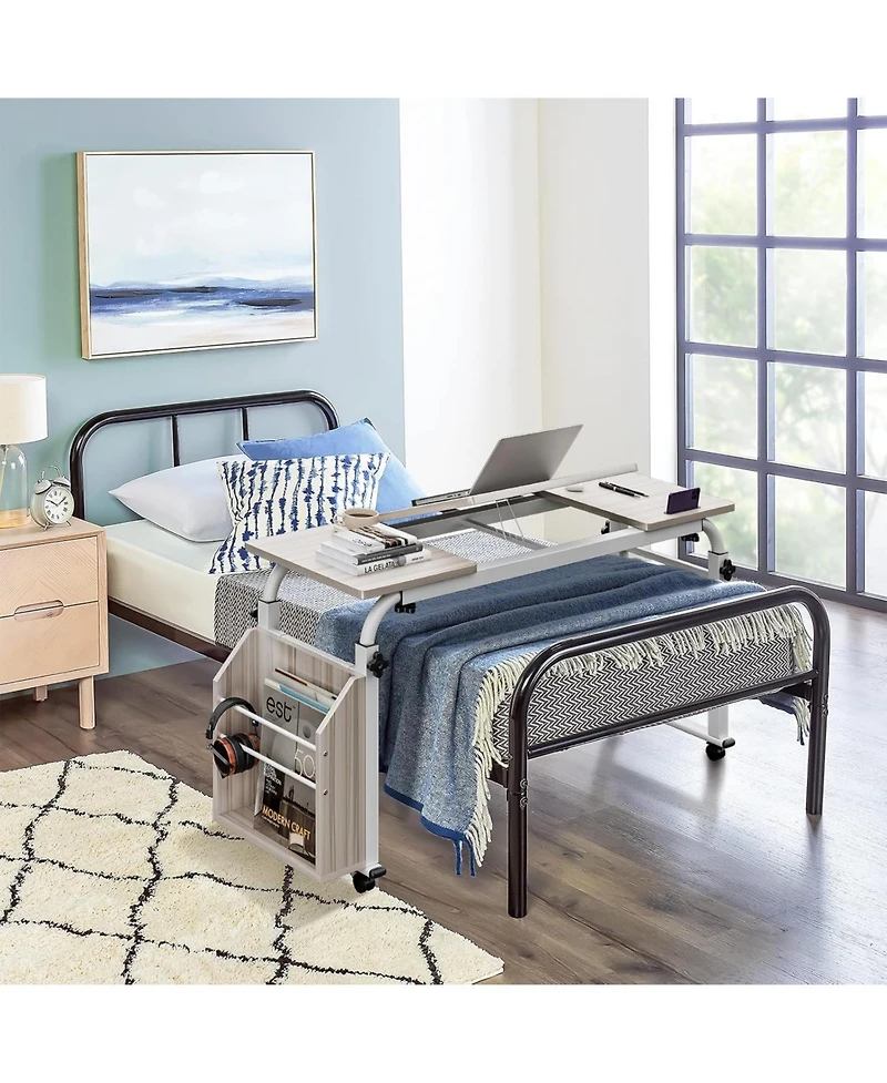gaomon Overbed Laptop Table with Wheels, Adjustable Desk Cart with Tilt Board, Rolling Bed Eating Table for Home & Hospital