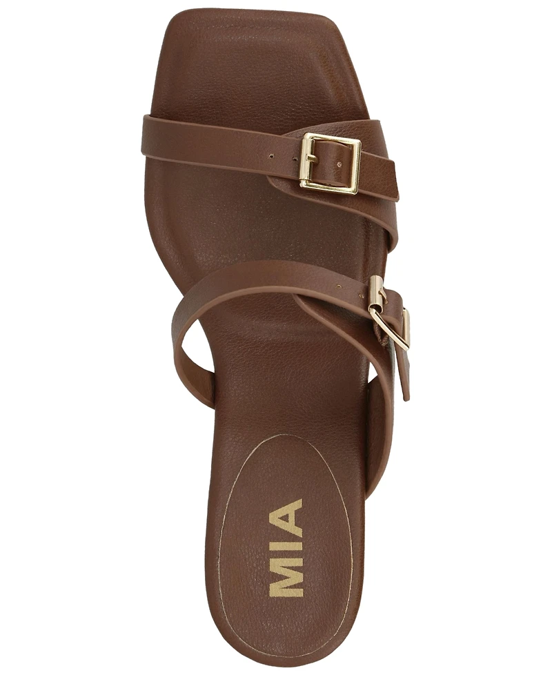Mia Women's Double-Strap Gold-Tone Buckle Block Heel Sandals