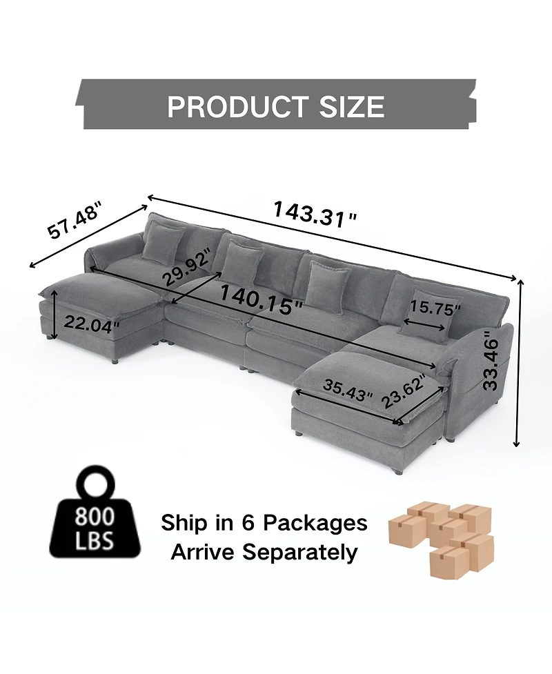 Streamdale Furniture Modular Sectional Sofa, Oversized Deep Seat U Shaped Couch Set, 4-Seater