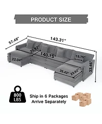 Streamdale Furniture Modular Sectional Sofa, Oversized Deep Seat U Shaped Couch Set, 4-Seater