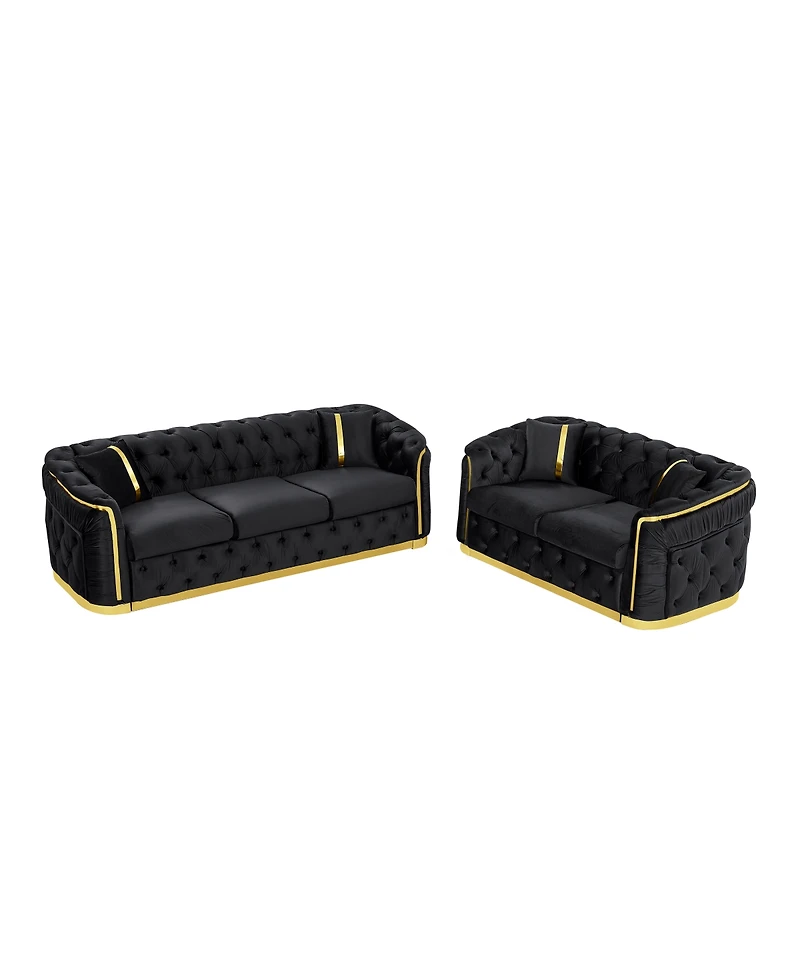 Streamdale Furniture Velvet Chesterfield Couch Set: 84.6" Sofa, 62.6" Loveseat