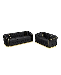 Streamdale Furniture Velvet Chesterfield Couch Set: 84.6" Sofa, 62.6" Loveseat
