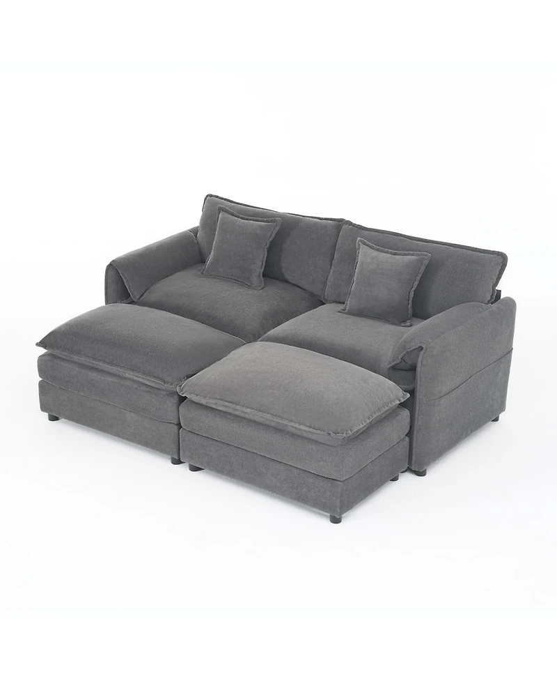 Streamdale Furniture Deep Seat Sectional Cloud Sofa with 2 Ottomans & Pillows