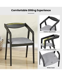 Gymax 2 Pcs Wooden Dining Chair w/ Rubber Wood Frame Armrests Padded Cushion