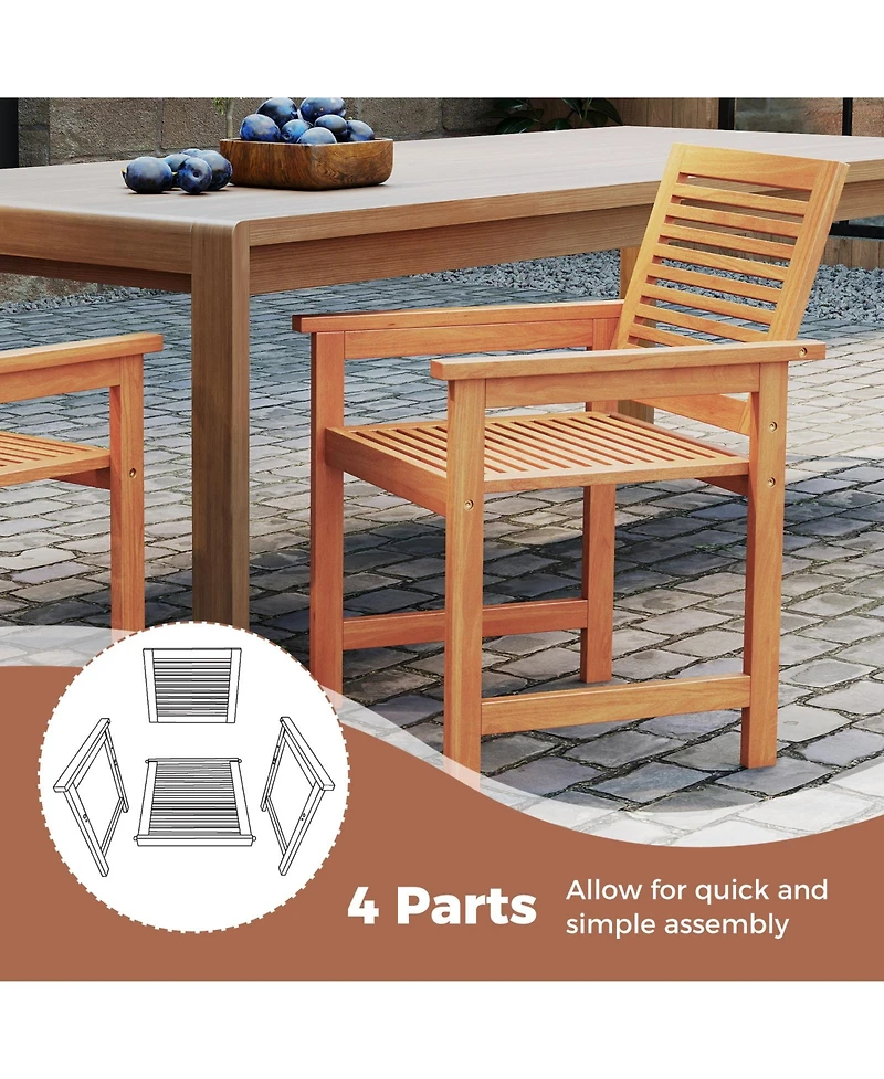 Gymax Patio Chairs Set of Outdoor Wooden Dining Chairs w/ Inclined Backrests