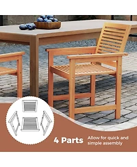 Gymax Patio Chairs Set of Outdoor Wooden Dining Chairs w/ Inclined Backrests