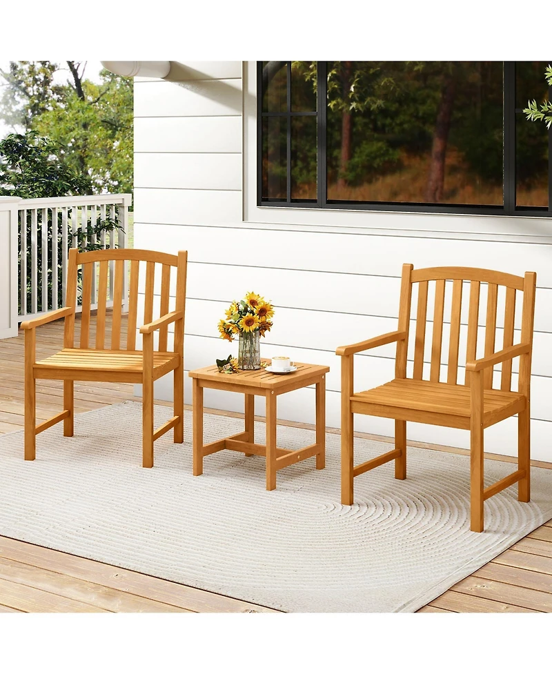 Gymax 2PCS Outdoor Dining Chairs Acacia Wood Slatted Patio Chairs w/ Inclined Backrest