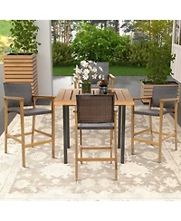 Gymax Patio Rattan Bar Stool Set of 4 Outdoor Pe Wicker Bar Chairs w/ Armrests & Sturdy Footrests